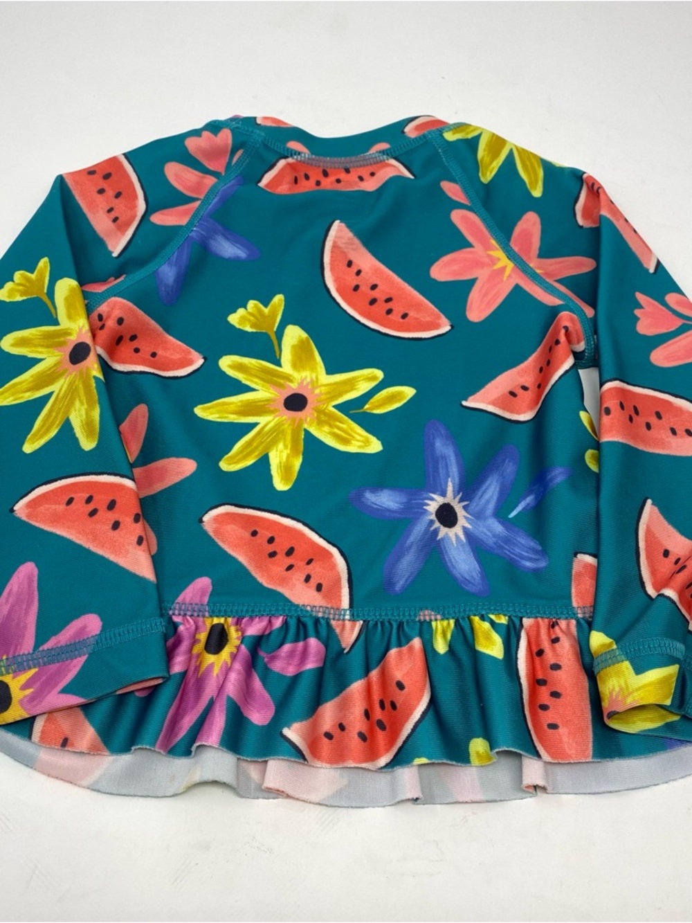 Tea Collection Teal Floral & Watermelon Ruffle Rashguard - Picture 2 of 5